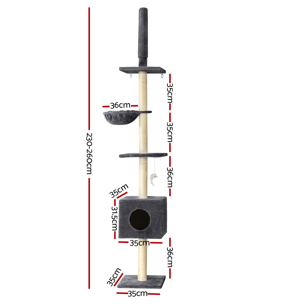 i.Pet Cat Tree 260cm Tower Scratching Post Floor to Ceiling Dark Grey