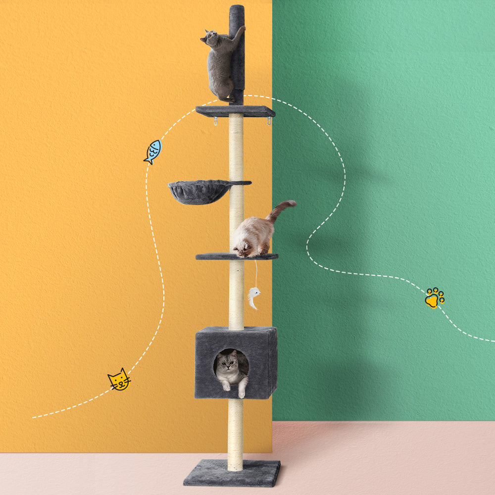 i.Pet Cat Tree 260cm Tower Scratching Post Floor to Ceiling Dark Grey