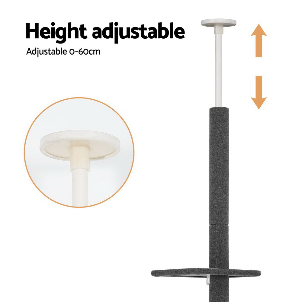 i.Pet Cat Tree 290cm Tower Scratching Post Floor to Ceiling Cats Bed Grey