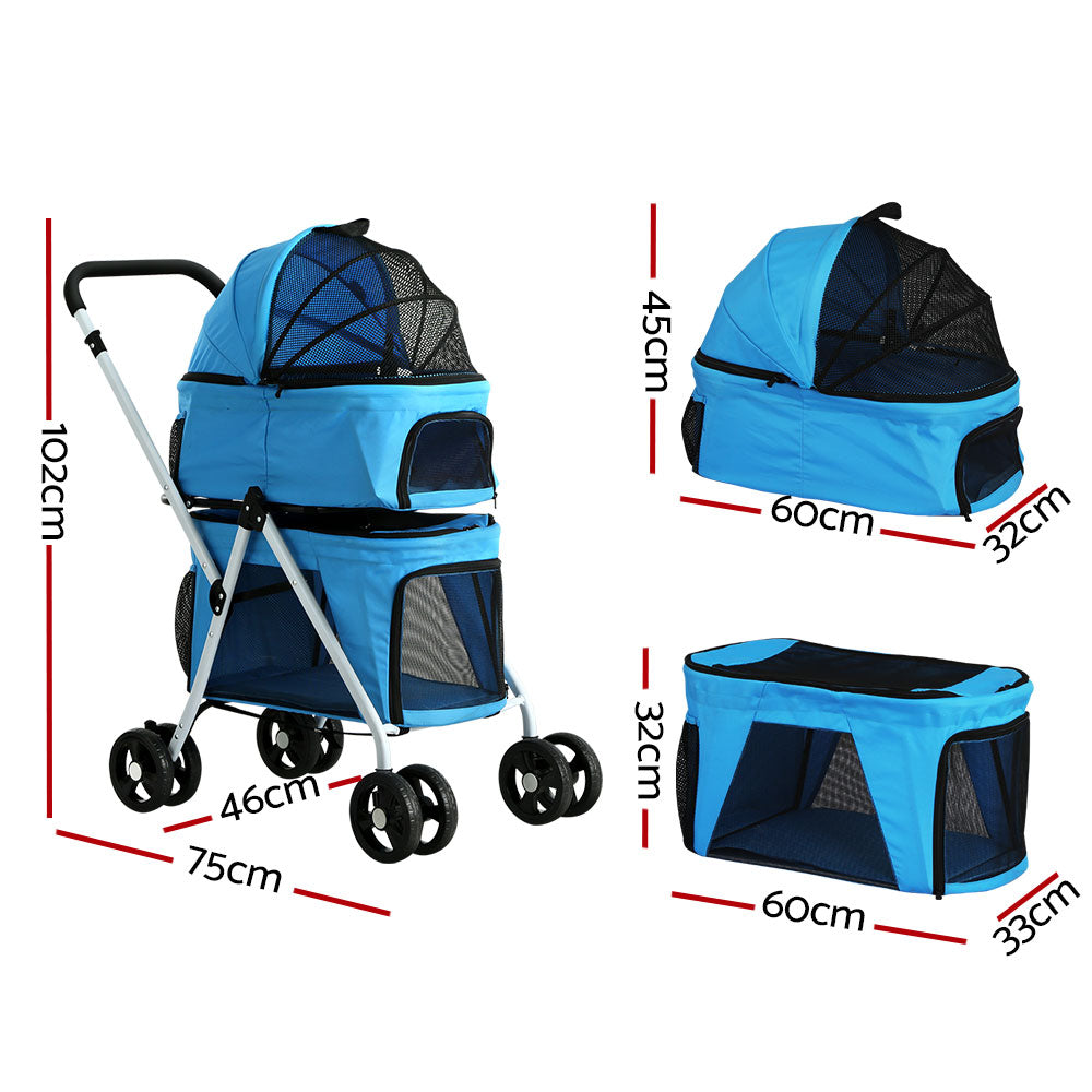 i.Pet Pet Stroller Dog Pram Large Cat Carrier Foldable 4 Wheels Double