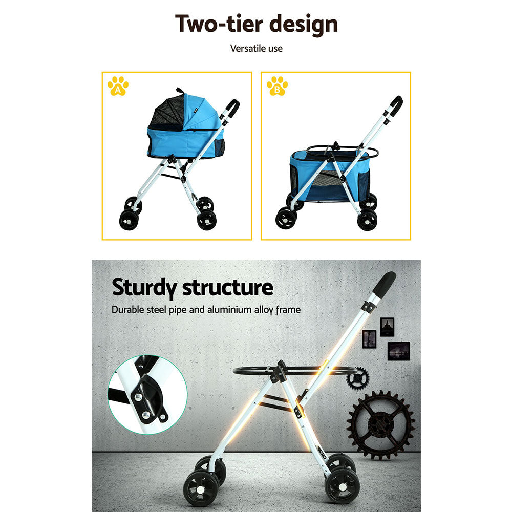 i.Pet Pet Stroller Dog Pram Large Cat Carrier Foldable 4 Wheels Double