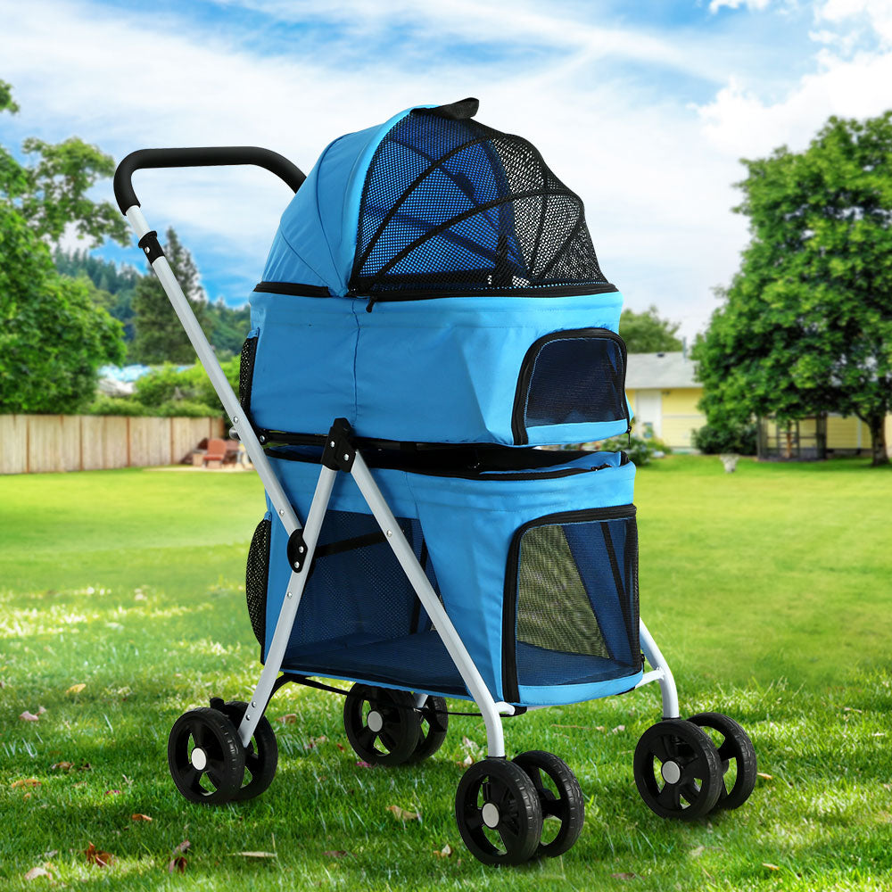 i.Pet Pet Stroller Dog Pram Large Cat Carrier Foldable 4 Wheels Double
