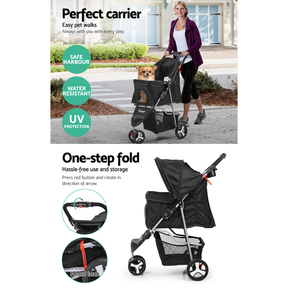 i.Pet Pet Stroller Dog Pram Cat Carrier Large Pushchair Foldable 3 Wheels