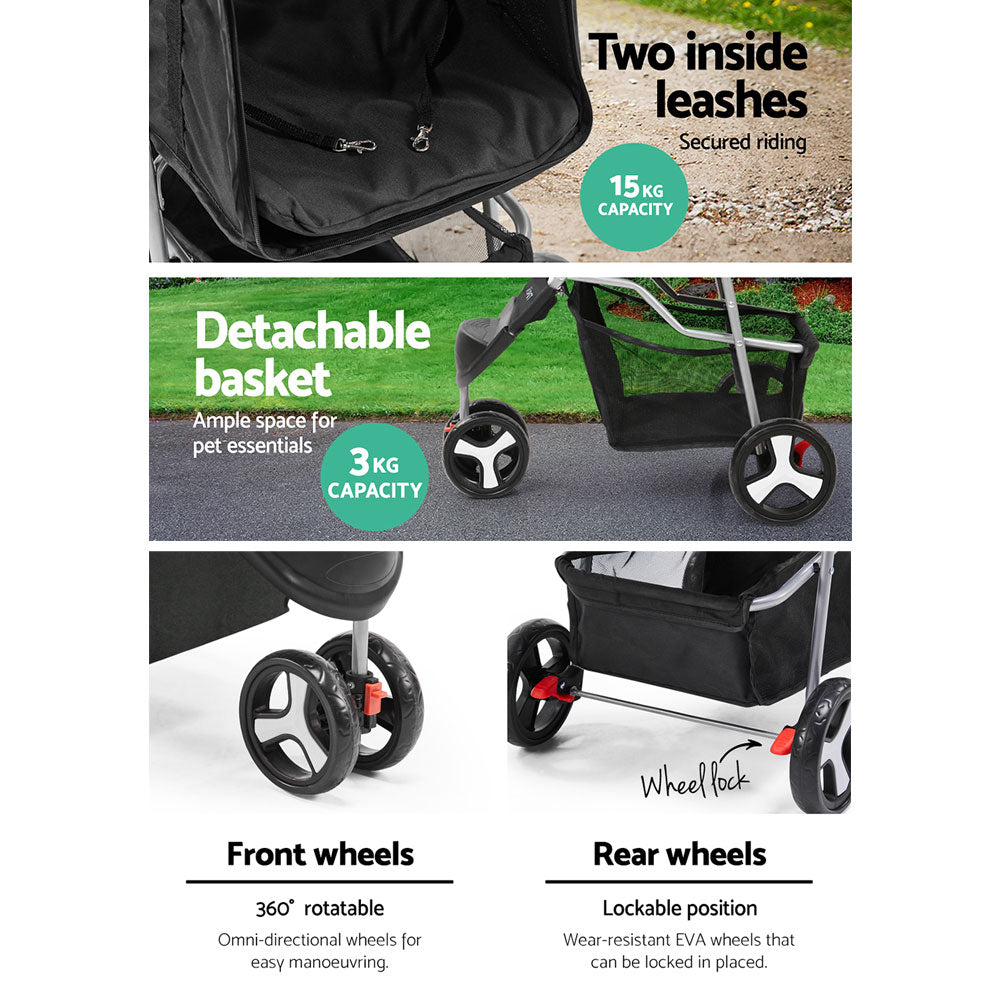 i.Pet Pet Stroller Dog Pram Cat Carrier Large Pushchair Foldable 3 Wheels