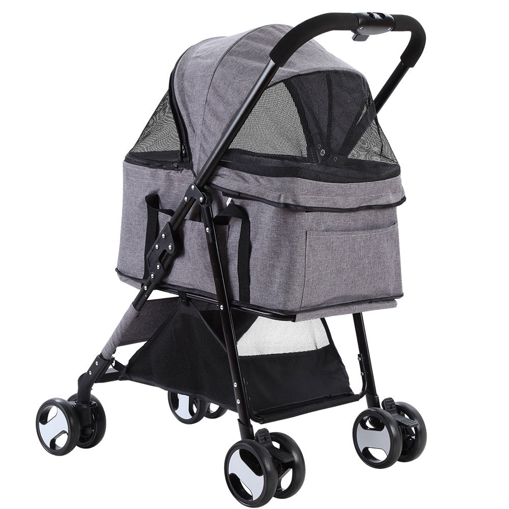 i.Pet Pet Stroller Dog Pram Cat Carrier Large Pushchair Foldable 4 Wheels Grey