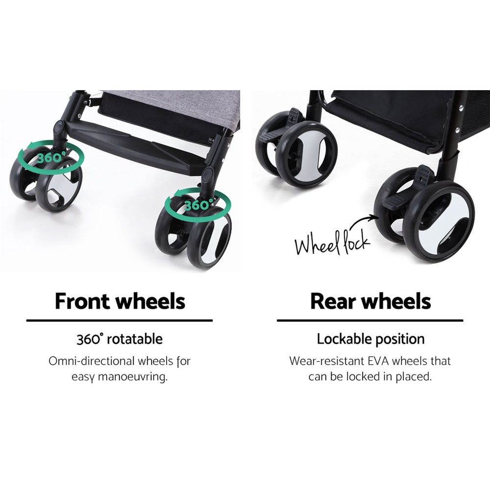 i.Pet Pet Stroller Dog Pram Cat Carrier Large Pushchair Foldable 4 Wheels Grey