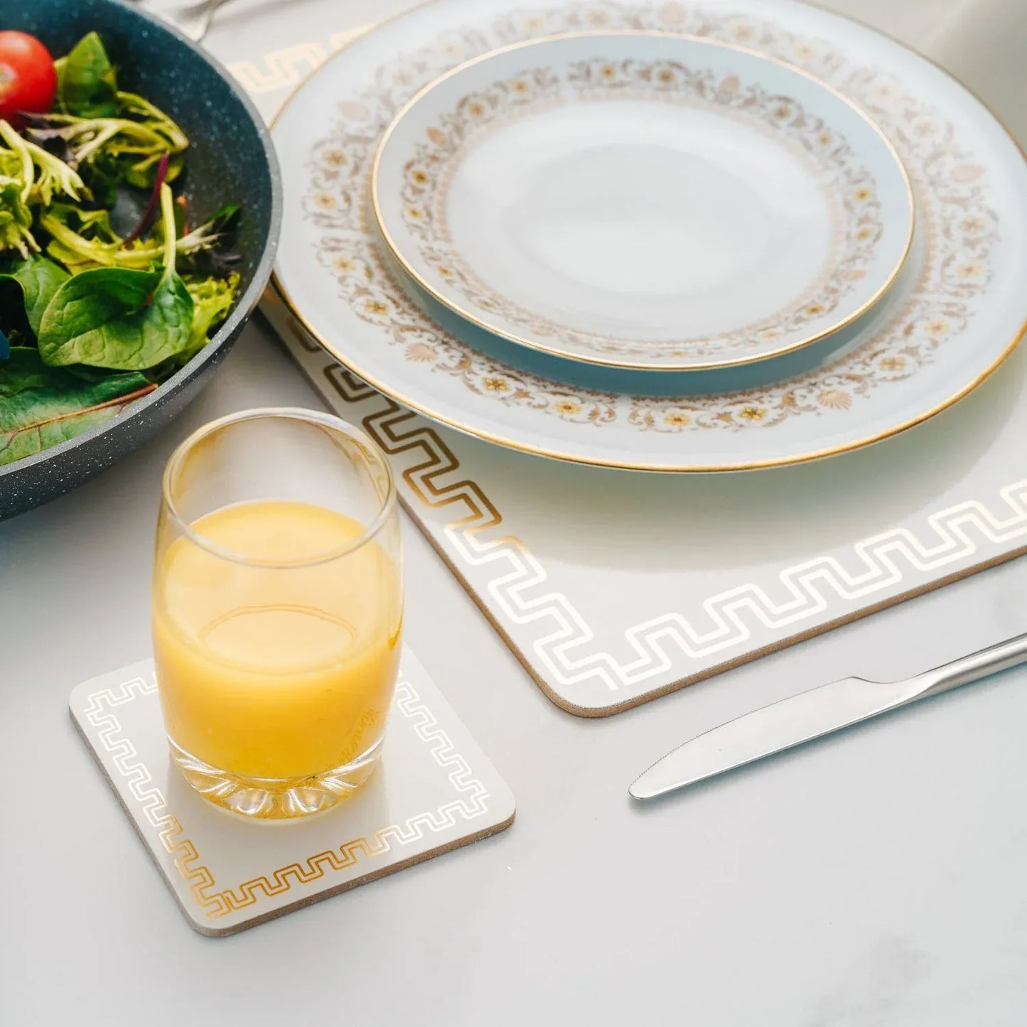 8 Pcs Clevinger MDF Placemats and Coasters Gold Border
