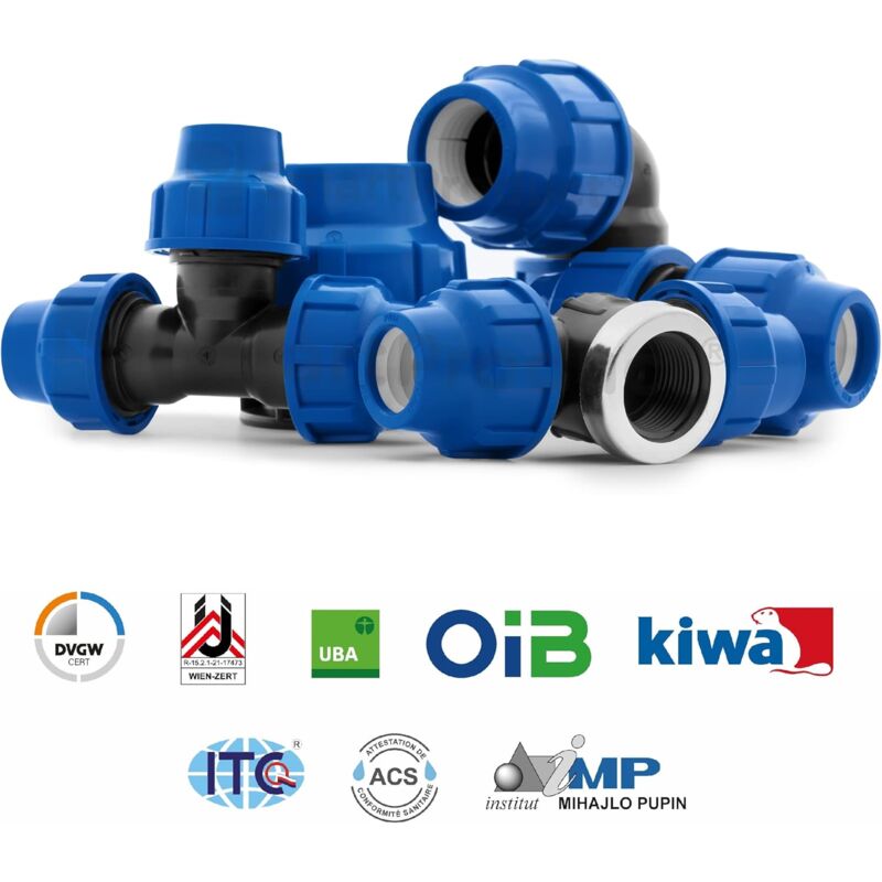 Water Pipe Tee Fittings, 25Mm X 25Mm X 25Mm, Pn16 Compression Pipe Fittings, Connectors Compatible With Pe80 And Pe100