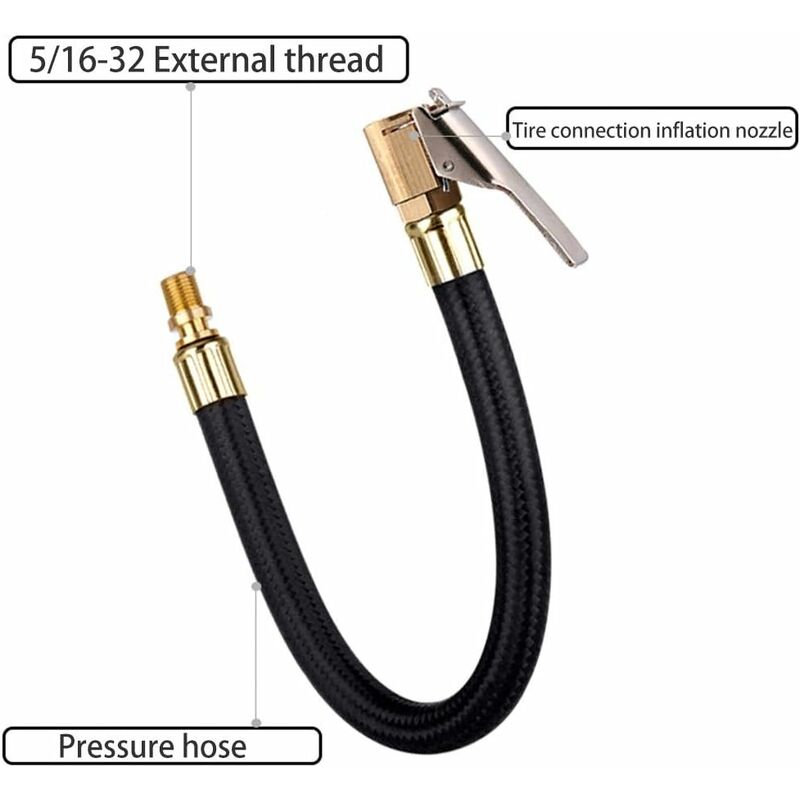 Tire Inflator Pump Hose, Motorcycle Valve Air Rubber Hose Lock-On