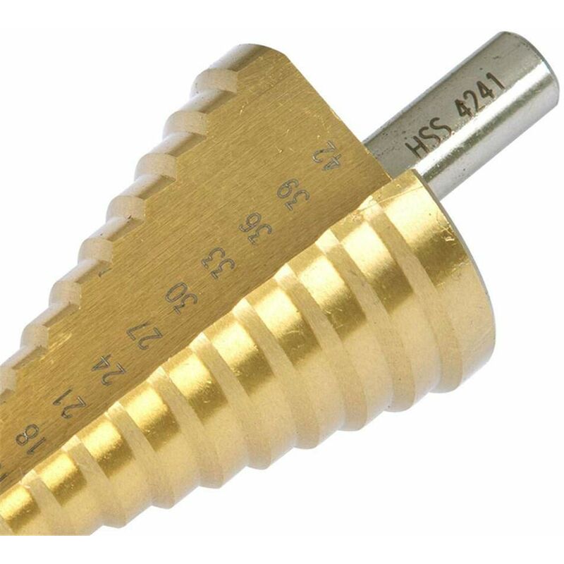 Step Cone Drill Bit - 4-42Mm - 14 Sizes - High Speed Steel ROund Shank Hole Cutter Tool