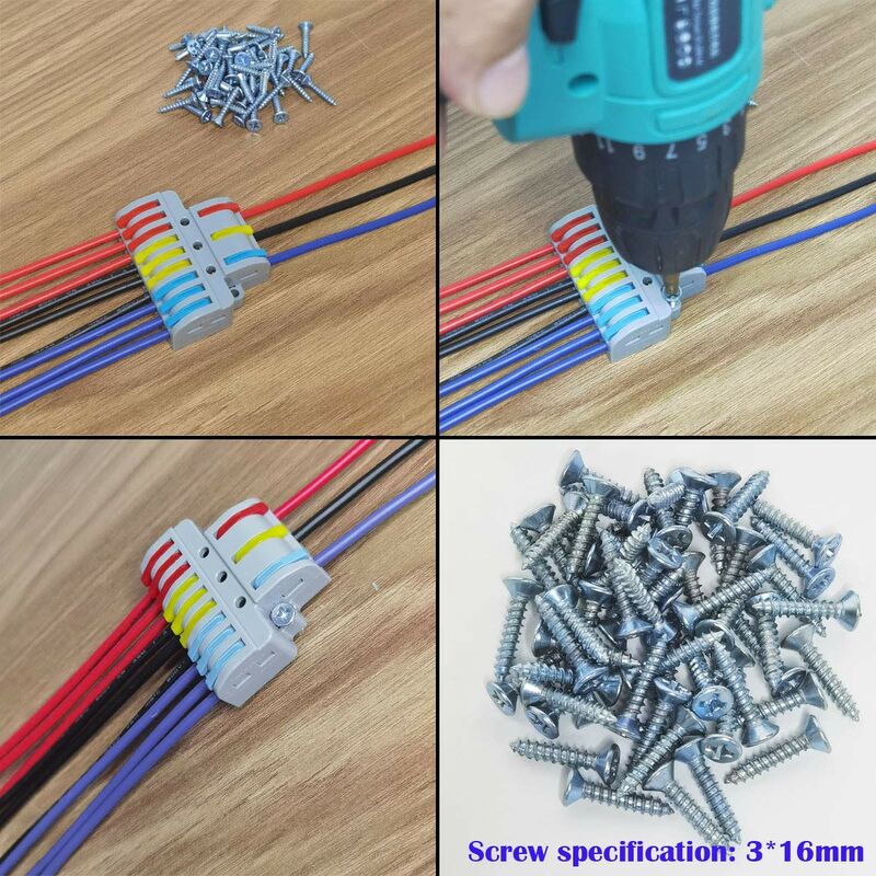 Electrical Connector, 6 pcs 3 In 9 Out Compact Conductor Connector, Cable Terminal Block Quick Spring Connector, With