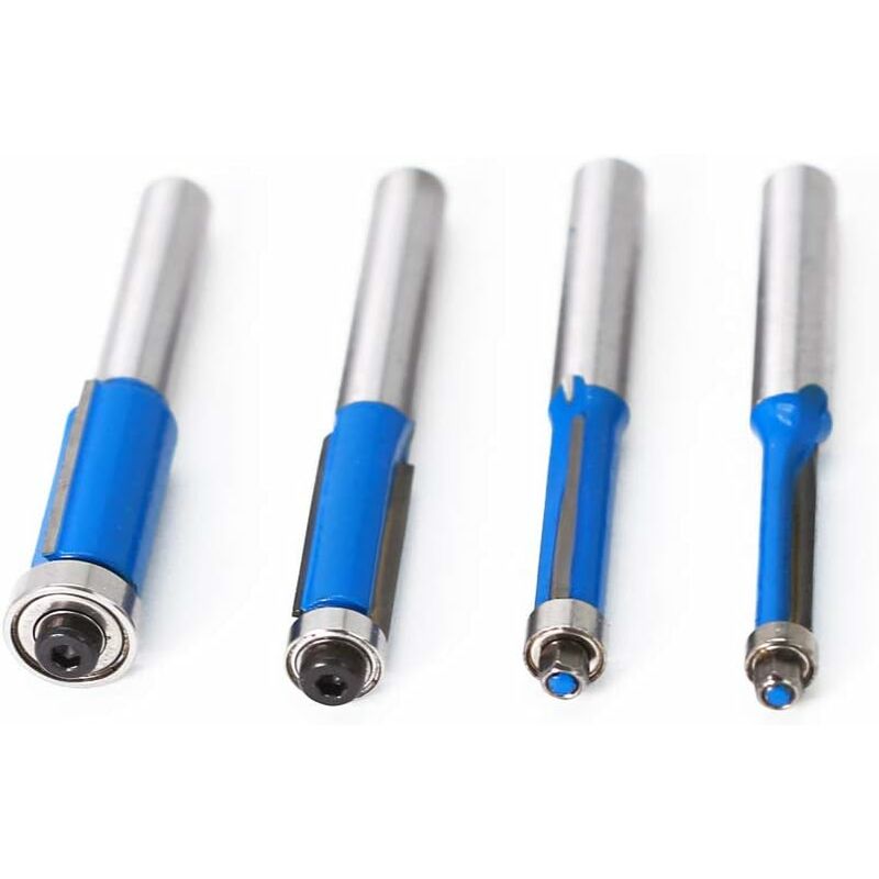 4 pcs 8Mm Copy Bit Diy Woodworking Milling Cutter Tools With Top Bearing, Flush Trim ROuter Bit Shank