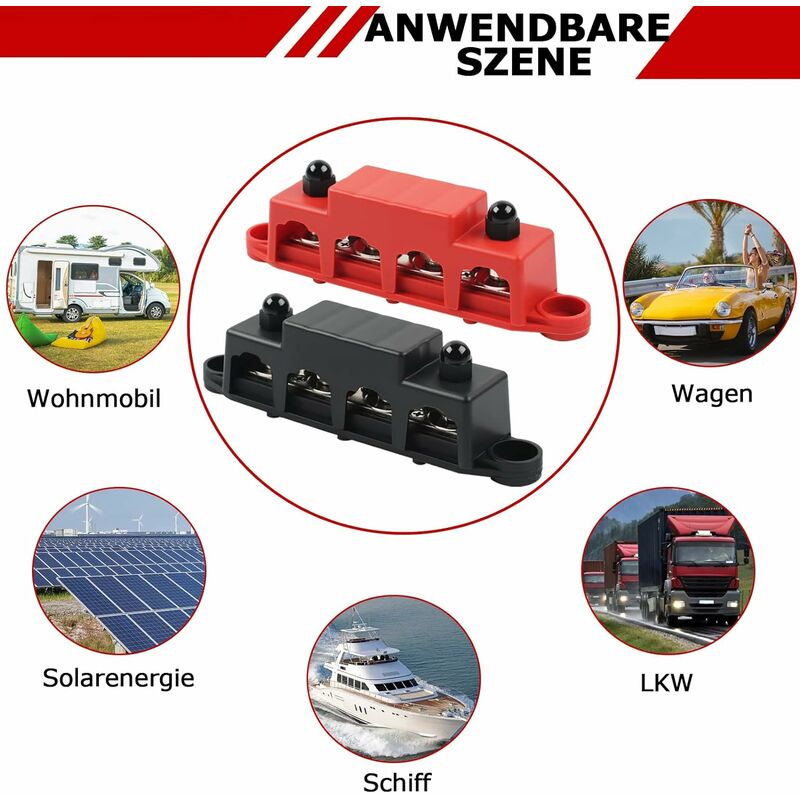 12V,48V Dc,250A Busbar Distribution Block,With 4 M8 Clamp Bolts,Grounding Current For Car Rv Boat Yacht (Red And Black,
