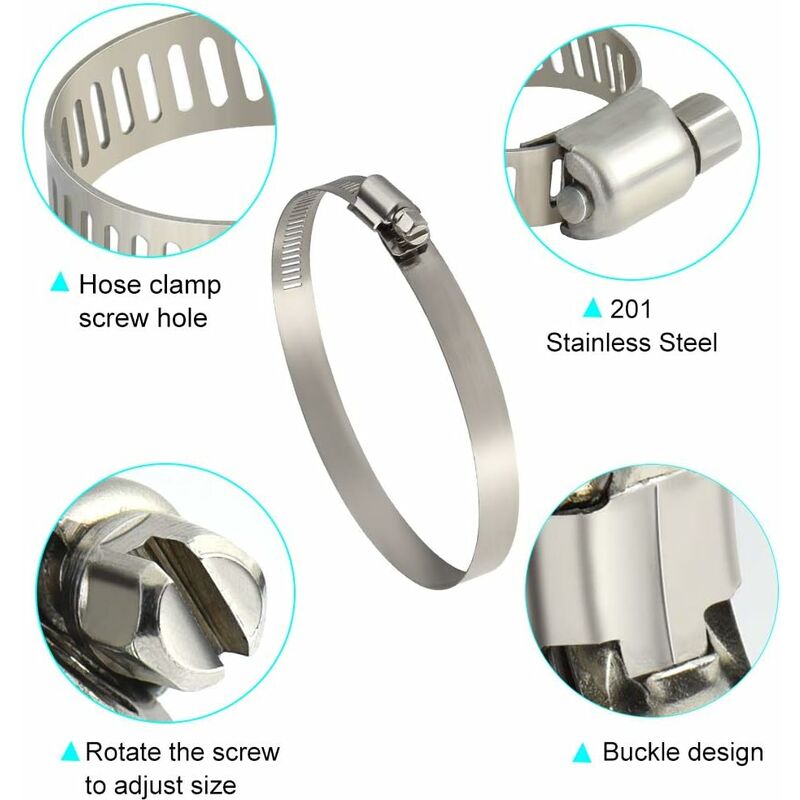 8 pcs Hose Clamp, Adjustable 91-114Mm Stainless Steel Hose Clips Sizes For Fixing Hoses And Pipes