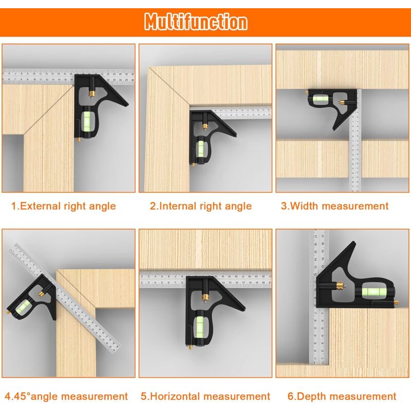Combination Square, 12'/300Mm Stainless Steel Square Carpentry Tools