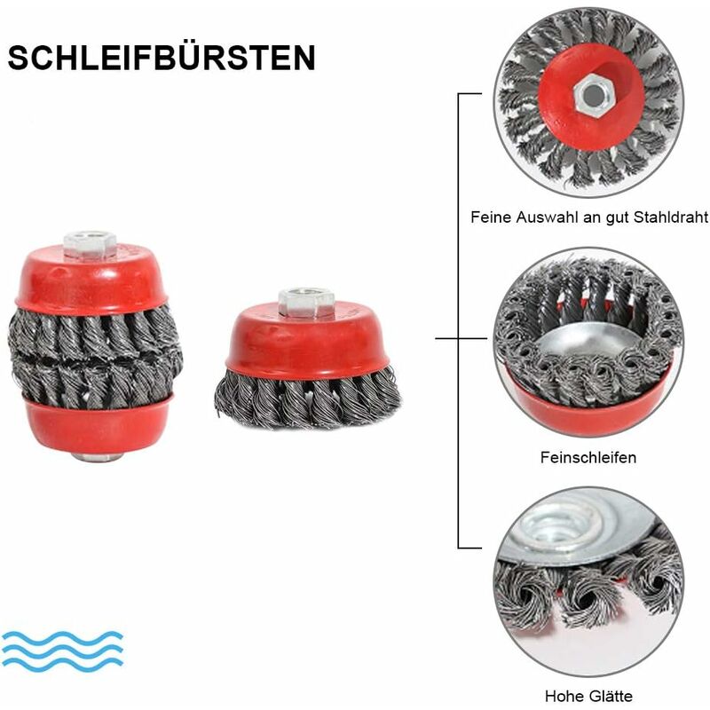 Bevel Brush For Angle Grinder, Metal/Steel, Twisted Wire, Flexible, Diameter: 75 And 100 Mm, Mounting Thread: M14, 4