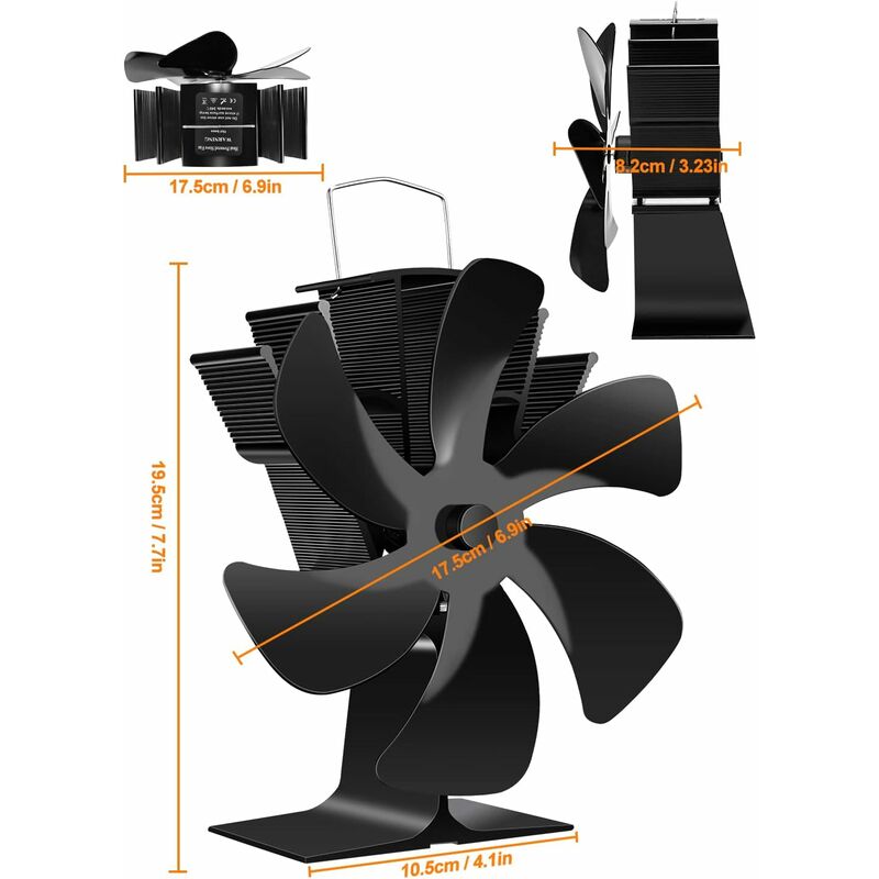 Wood Stove Fan 6 Blades Heat Powered Fireplace Fan Quiet Fan