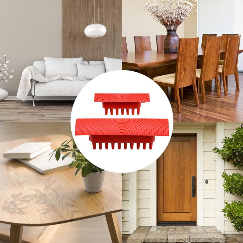 4 Pieces Wood Graining Tool, Wood Effect Grain For Decoration - Red,Rubber Wood Graining Tool Wood Effect Grain For