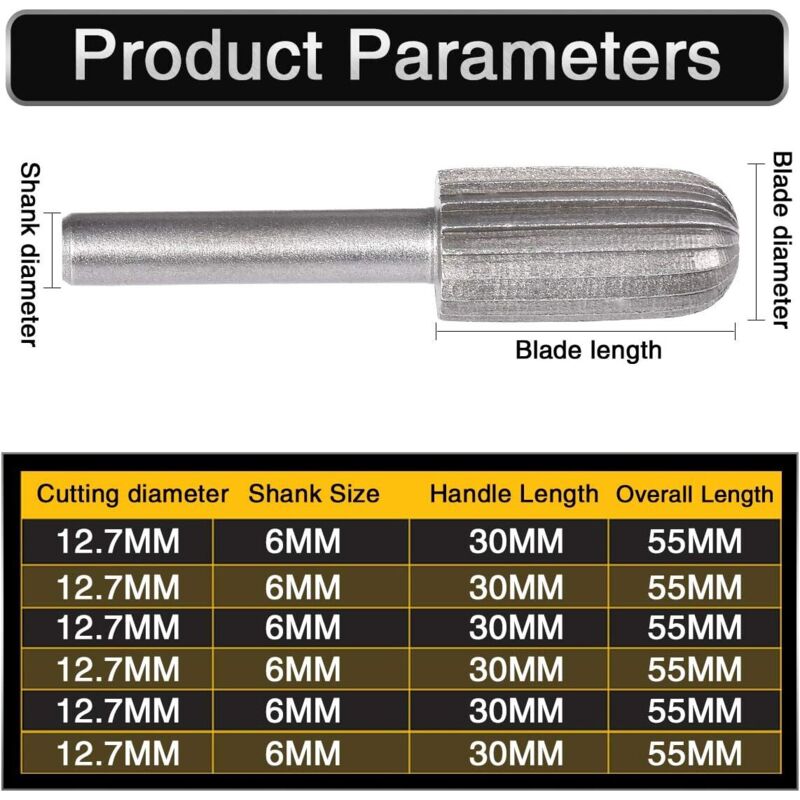 6 pcs Double Cut Tungsten ROtary Burr Set 6Mm Shank Tungsten Files Filing/Engraving/Grinding Bits For ROtary Tools