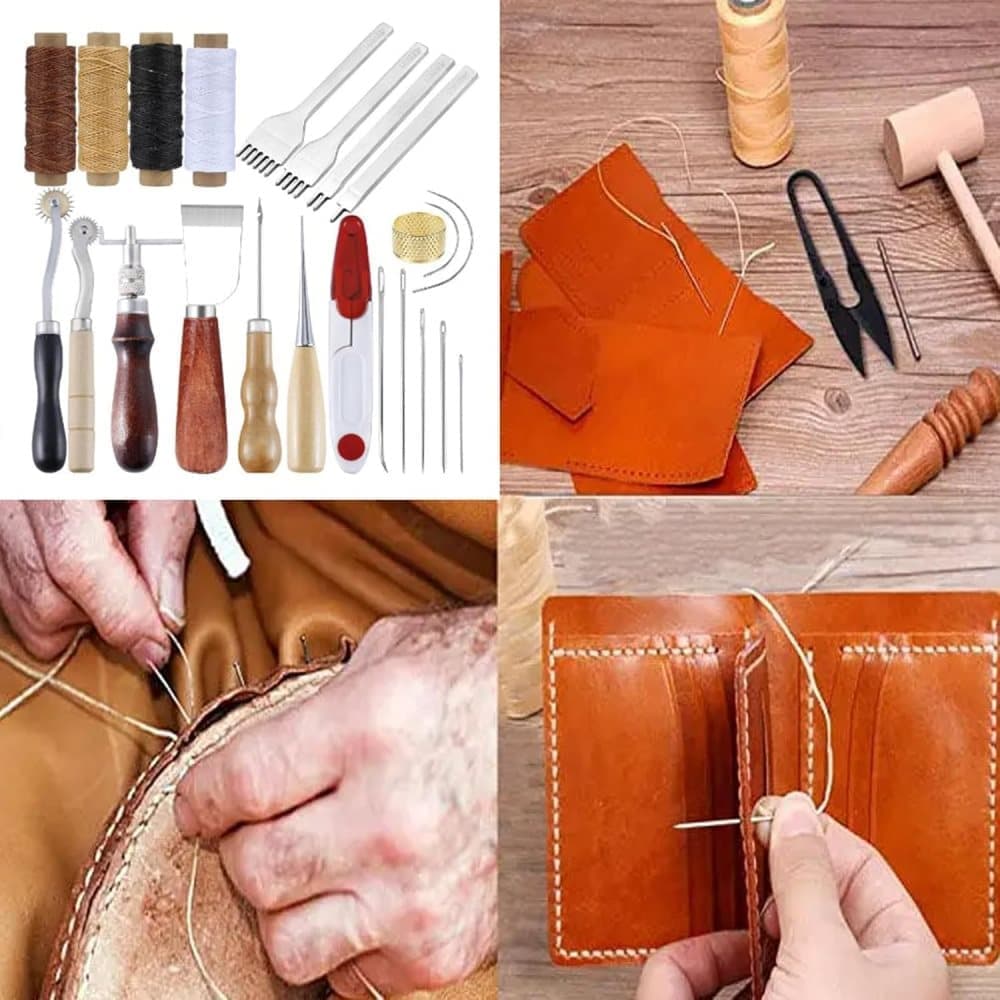 23-Piece Leather Craft Tool Set for Leatherworking, with Hand Tools