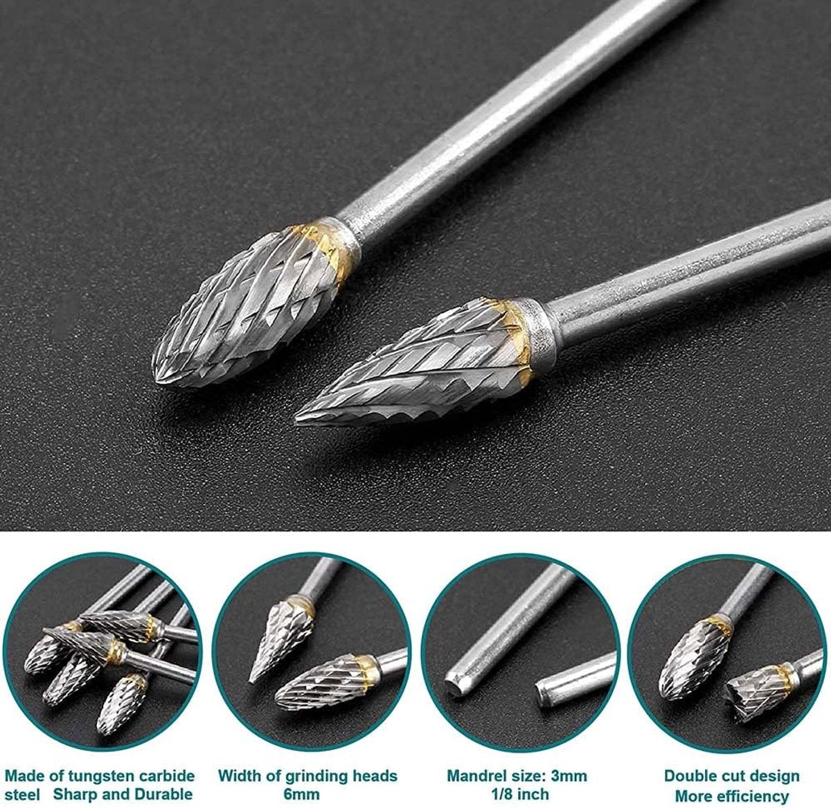 Double-sided carbide rotary cutter - Carbide rotary cutter set - 1/8" shank cutters, drill bits, DIY woodworking, engraving, metal polishing, engraving and drilling