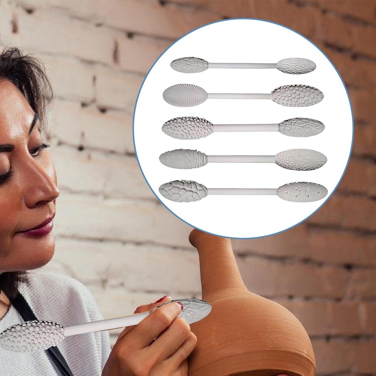 Clay Tools - 5-piece - Professional High Quality Pottery Modeling Modeling Set - Generic Clay Sculpture - versatile potter's rollers - potter's structure texture - for Clay / Sculpting / Pottery