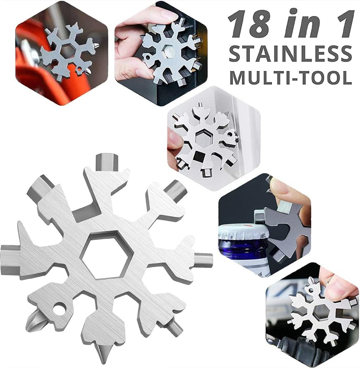 18-in-1 - Snowflake Keychain - multi-tool portable keychain - Wrench - screwdriver - bottle opener - Multi-tool - universal tool - multi-tool card - compact - pocket - outdoor adventure tool - Gift - stainless