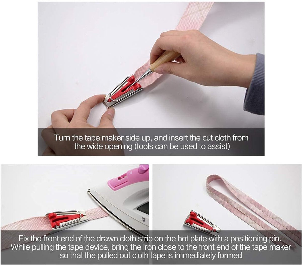 5-piece set - Bias Tape Maker Set - of 5 sizes (6 mm/9 mm/12 mm/18 mm/25 mm) - for sewing and quilting Bias tape - fabric bias tape maker Sewing machine tools - for DIY patchwork - Sewing machine accessories - Sewing tools