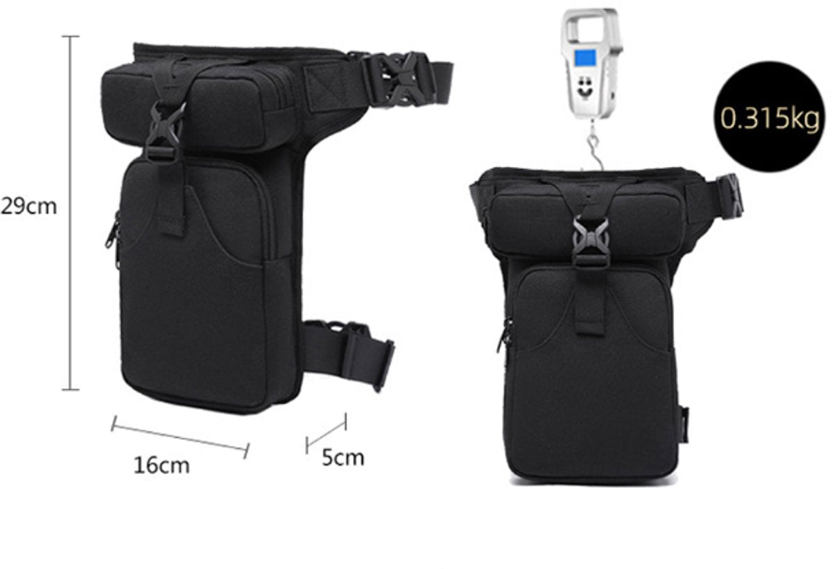 Waist Bag - Leg Bag - Motorcycle Waist Bag - Motorcycle Bag - Tactical Leg Bag - Tool Bag - Unisex - Black - Large Capacity - 16*5*29 cm - 4 Compartments - Polyester