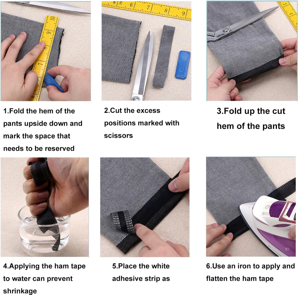 Iron-on tape - easily shorten trousers yourself - Black - hem tape - for shortening - Trouser shortening aid - Iron-on - 10 meters - 2.5 cm wide - Polyester