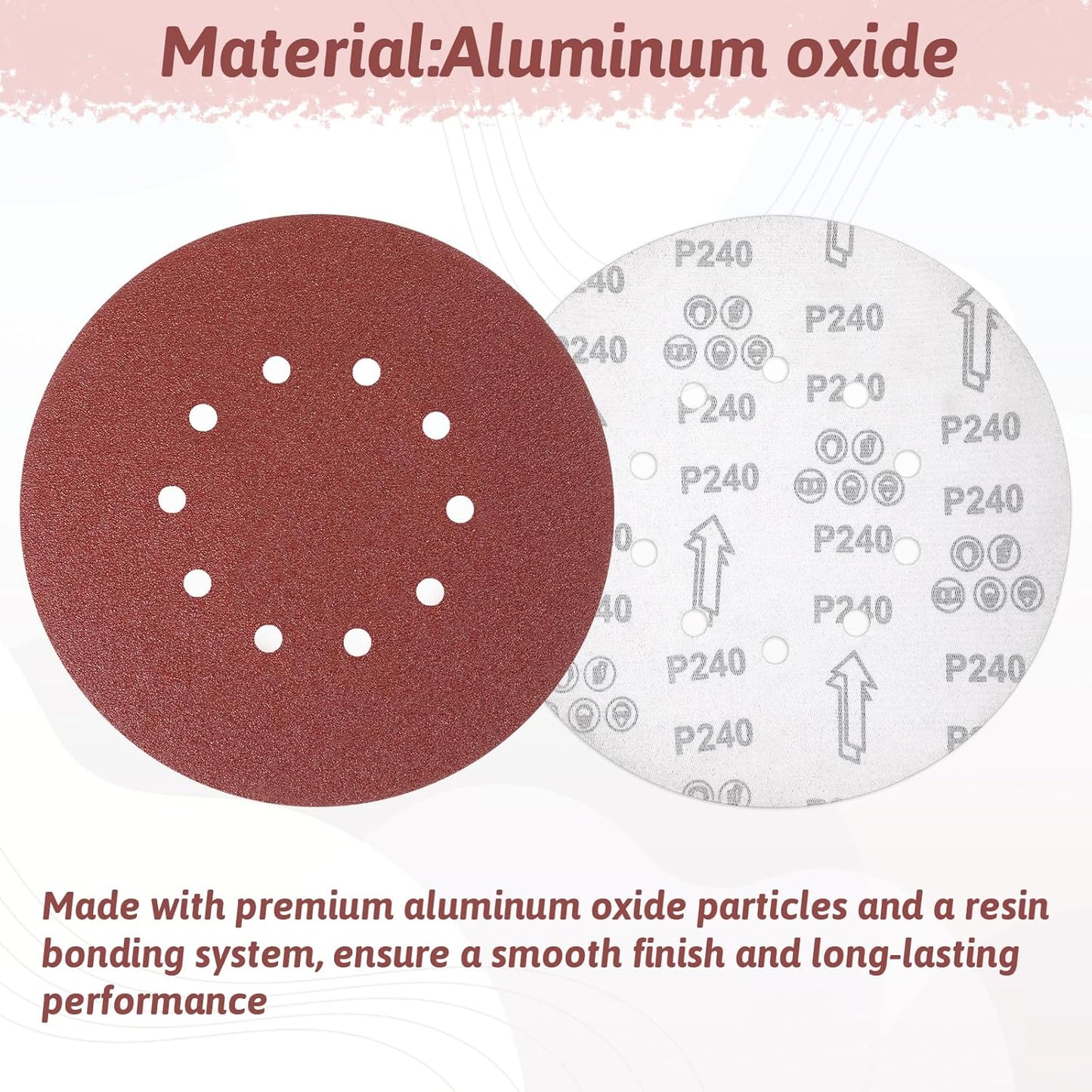 50 Pcs 9-Inch 10-Hole Drywall Sanding Discs Set
