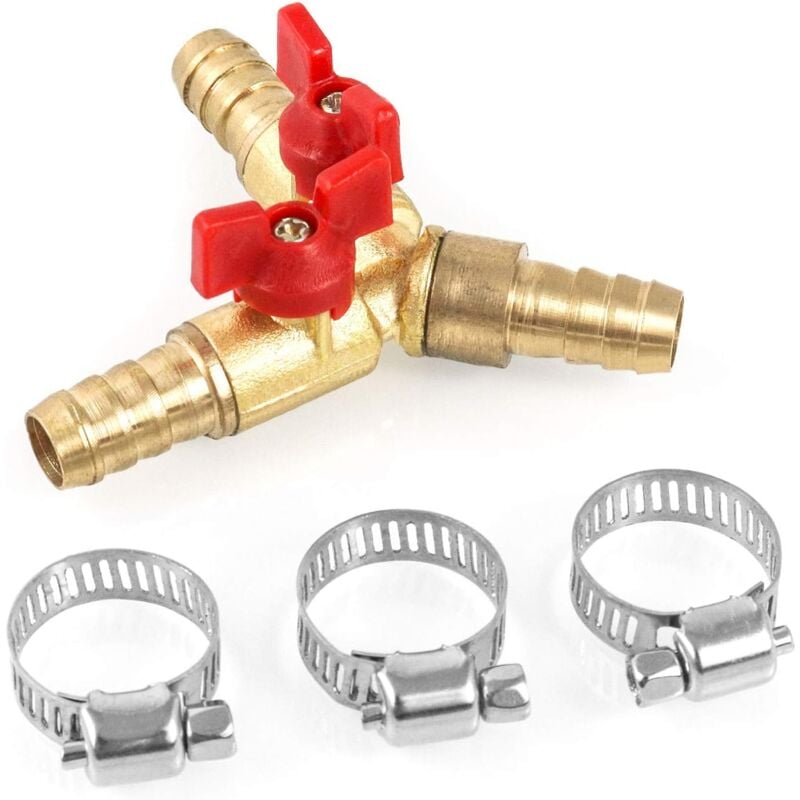 MUMU 3-Way Hose Connector Splitter Brass Zinc Alloy 10mm Ball Valve T-Hose Connector