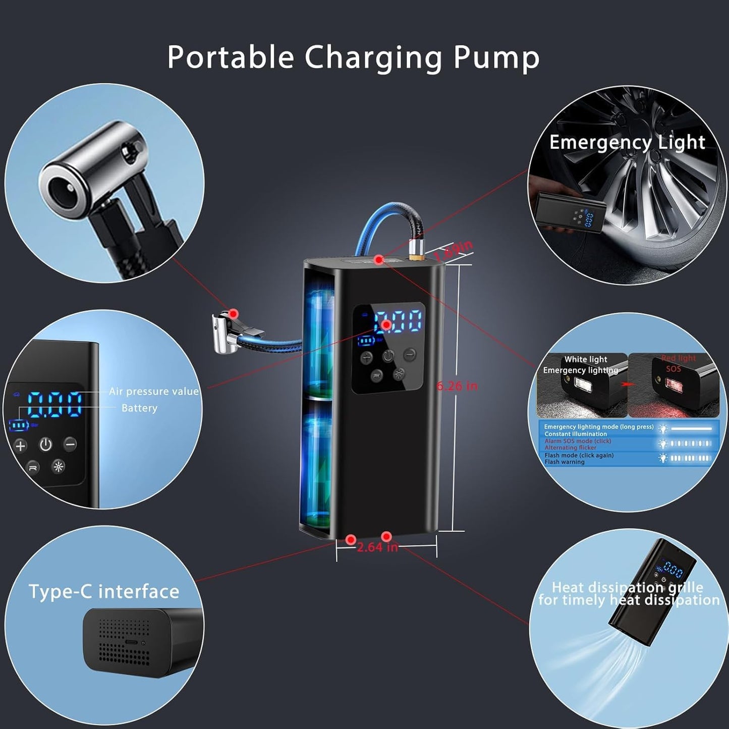Bicycle pump - Portable digital air pump for cars, handy and wireless