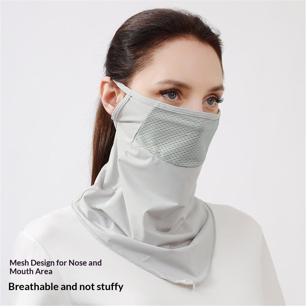 Hanging ear cycling face mask sports scarf for women, breathable thin outdoor sunshade for men, golf sun protection face mask(light gray)
