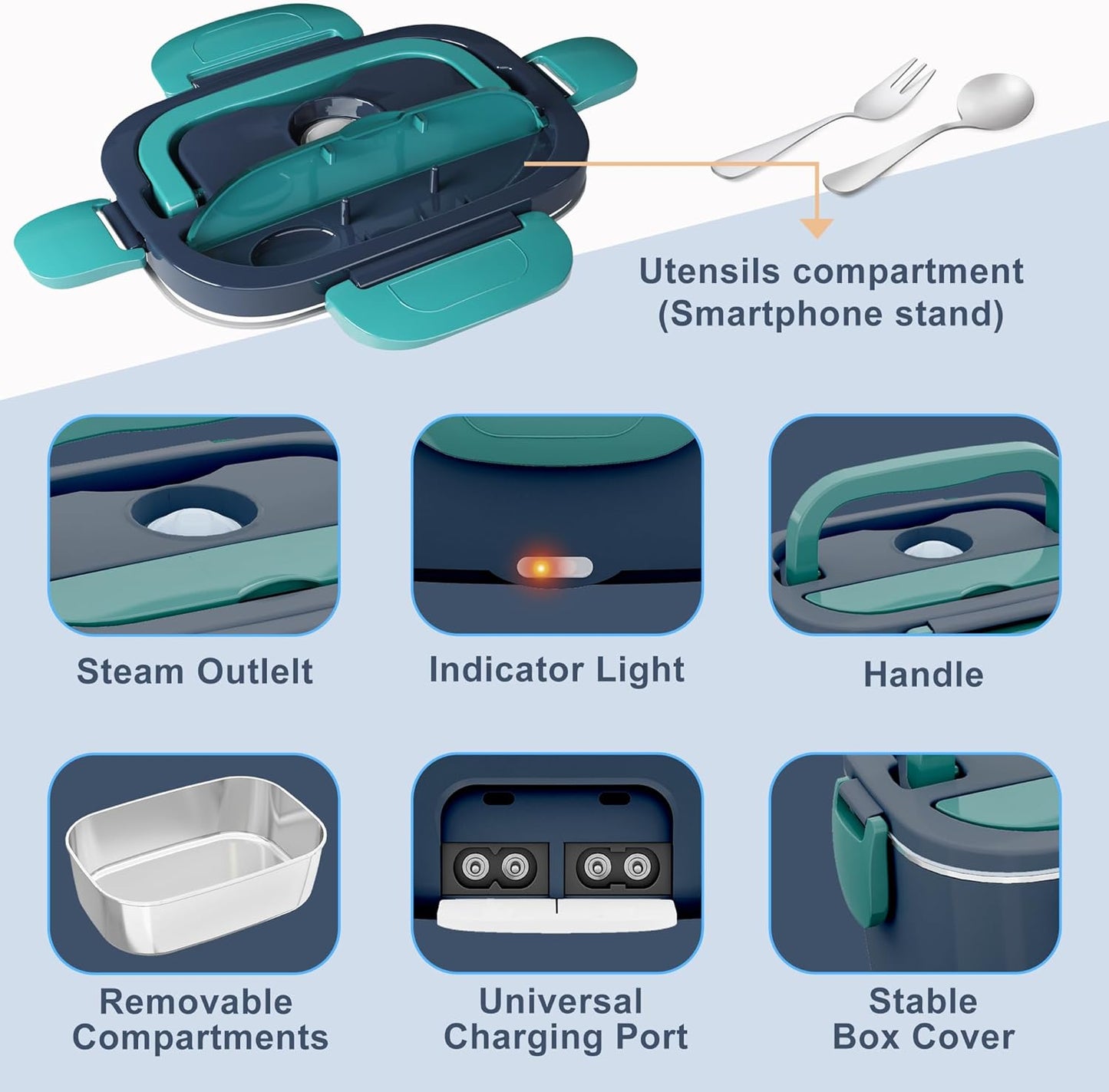 Electric Heated Lunch Box for Men/Women Home 80W Portable