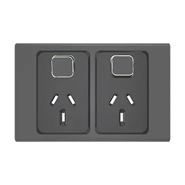 Clipsal Iconic Styl Double Power Point Skin Horizontal Mount, 250V, 10A | Silver Shadow | S3025C-SH