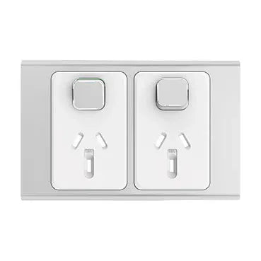 Clipsal Iconic Styl Double Power Point Skin Horizontal Mount, 250V, 10A | Silver | S3025C-SV