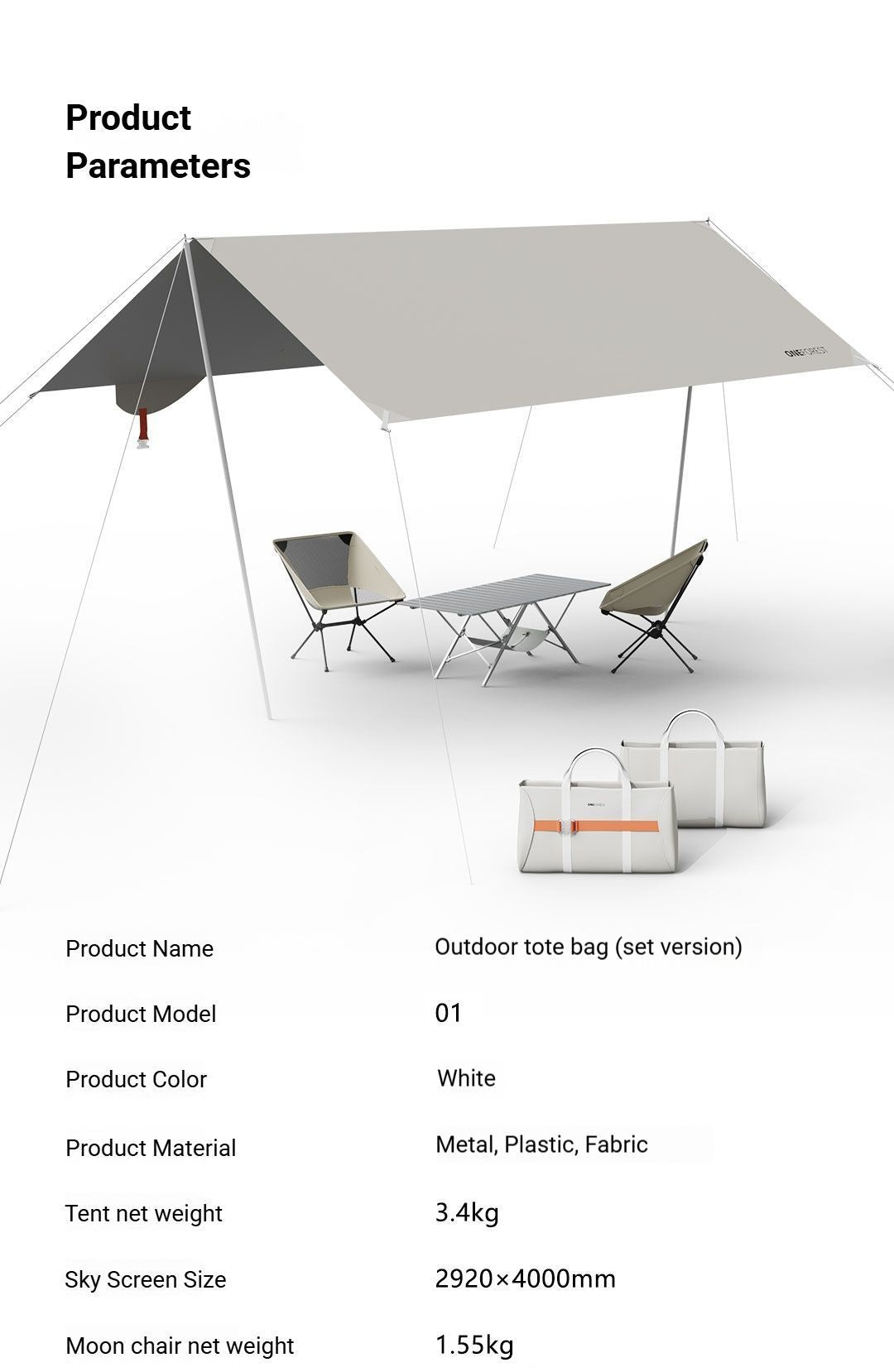 White Canopy Version-Canopy+Folding Table+2 Moon Chairs