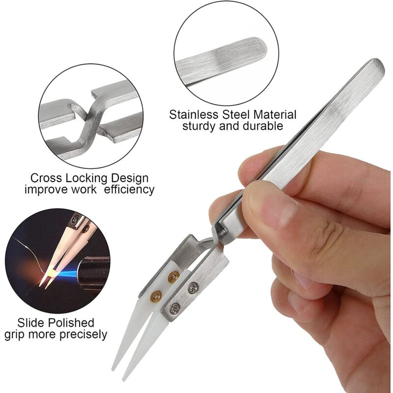 6pcs Precision Ceramic Inverted Soldering Tweezers Non-conductive
