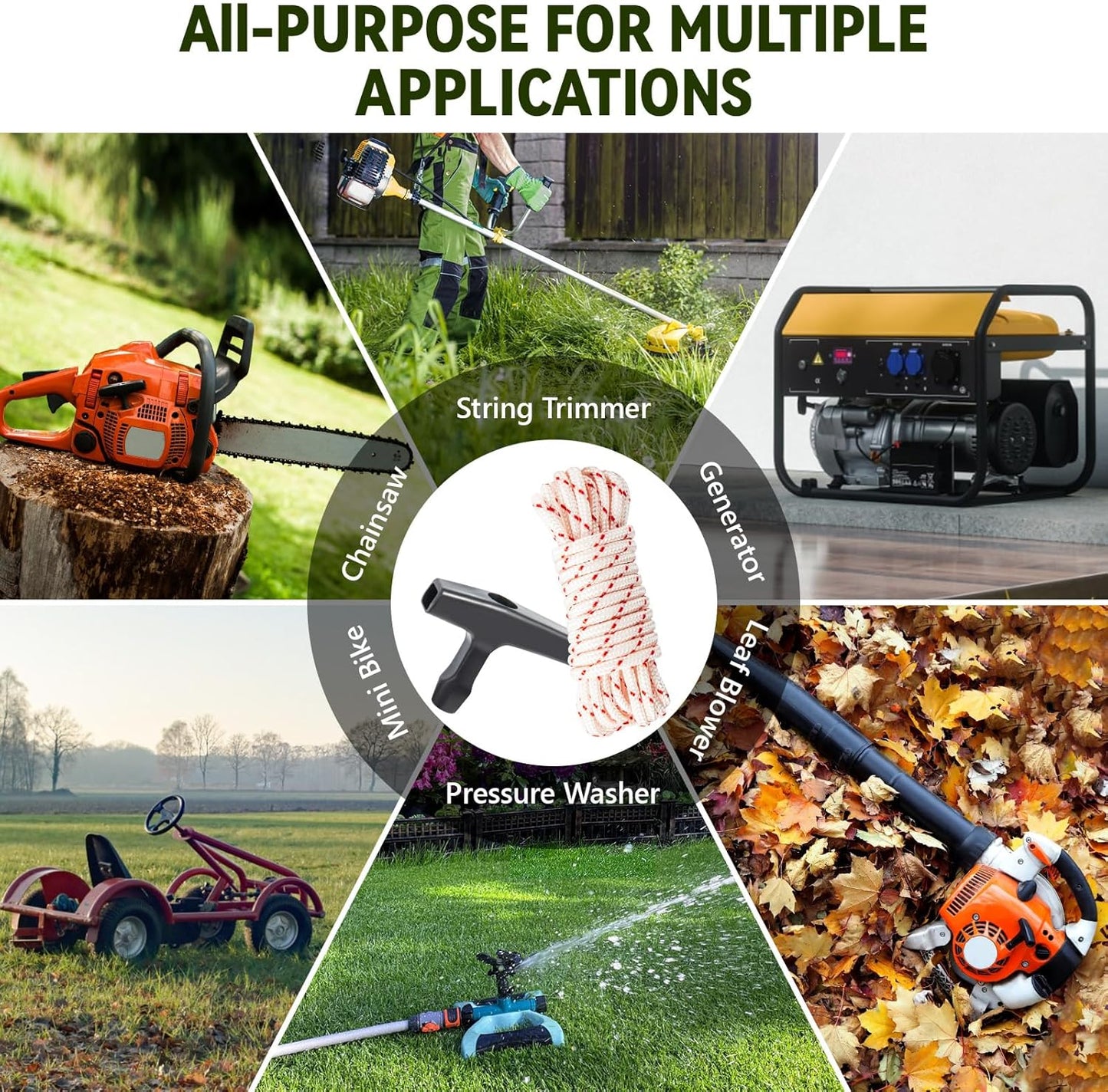 3 Pack, 10 ft x 9/64" (3.5mm) Pull Cord Rope with Handle, Premium Starter Rope with High Tensile Strength, Universal Pull Cord Replacement for Lawn Mower, Generator, Chainsaw, and Small Engine