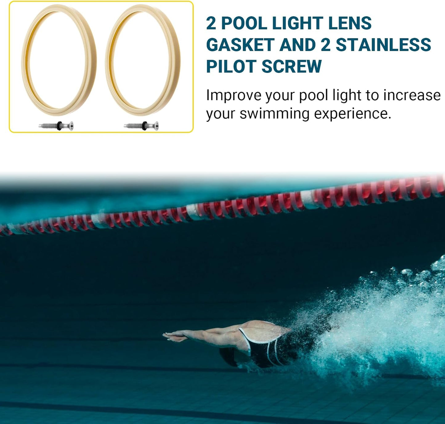 (1 Set) 8 3/8" Pool Light Lens Gasket and Stainless Pilot Screw - Exact Replacements for Pentair 79101600Z and 79104800 - Compatible with Pentair IntelliBrite, AmerLite, and SAM Amerlite Lights