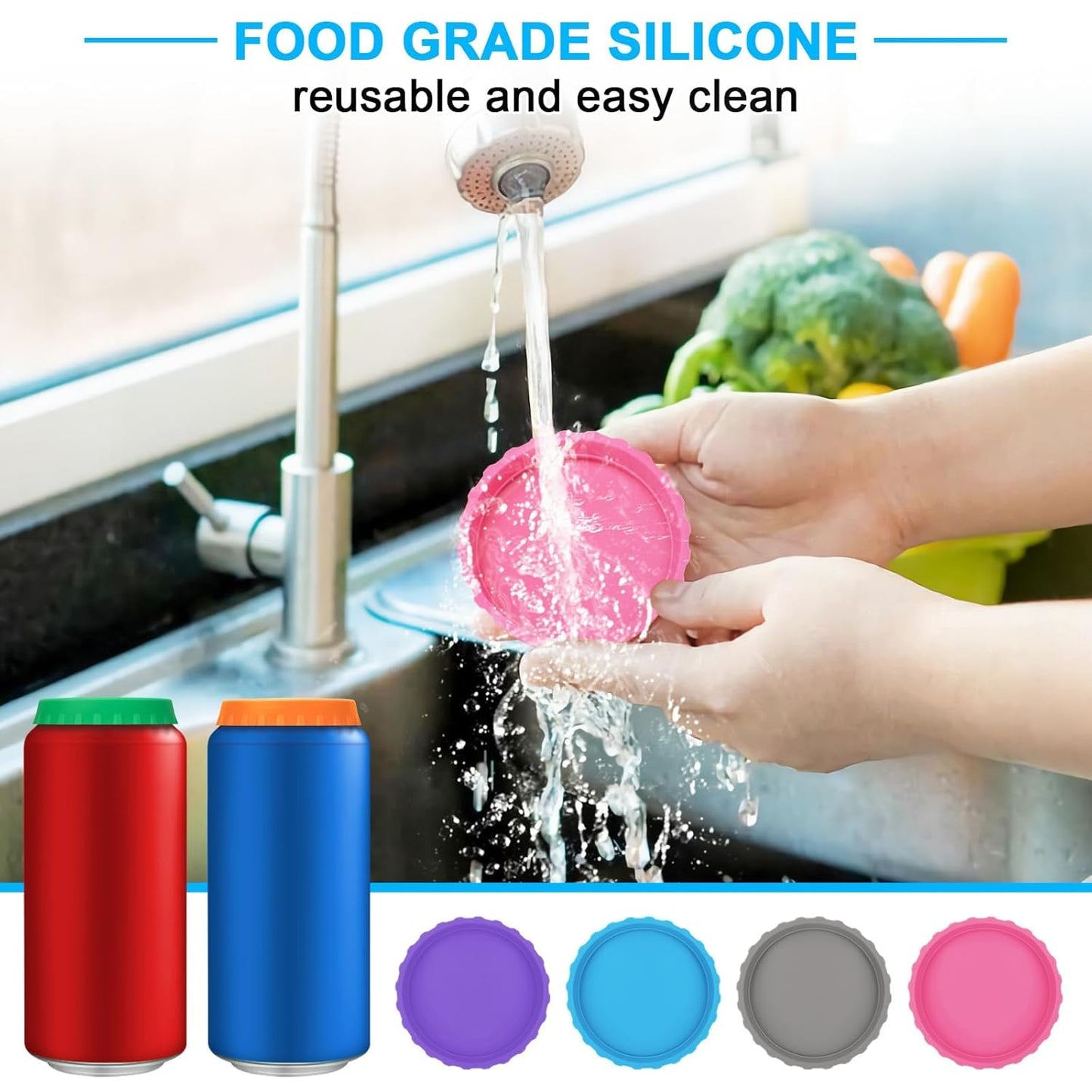Single Hole Punch 1/4” Hole Puncher for Crafts, One Hole Paper Punch + Silicone Soda Can Cover Lids, Reusable Soda Can Lids Beer Can