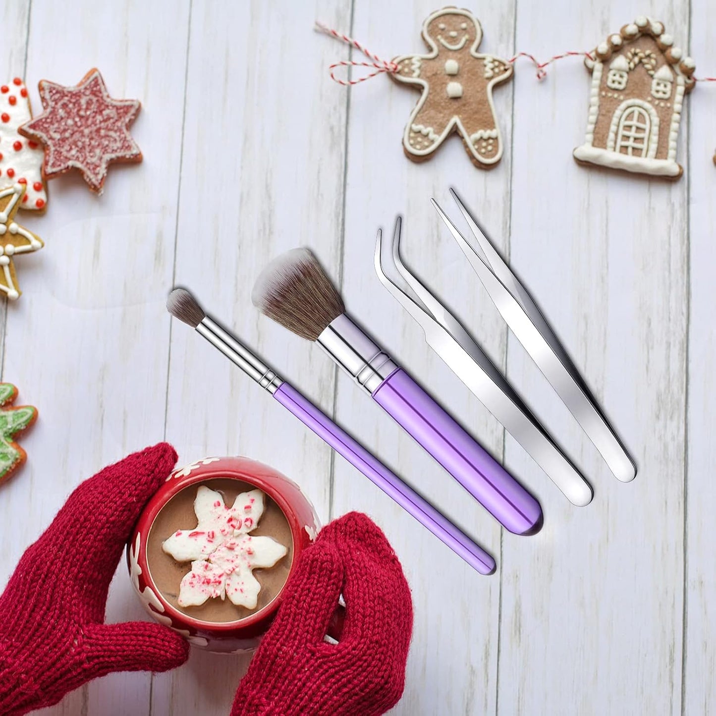 15 Pcs Decorating Brushes Tool Set, Include Cookie Pastry Brush Cookie Scriber Needles Sugar Stir Needles Elbow and Straight Tweezers for Biscuit Cake Fondant Decor Supplies(Purple)