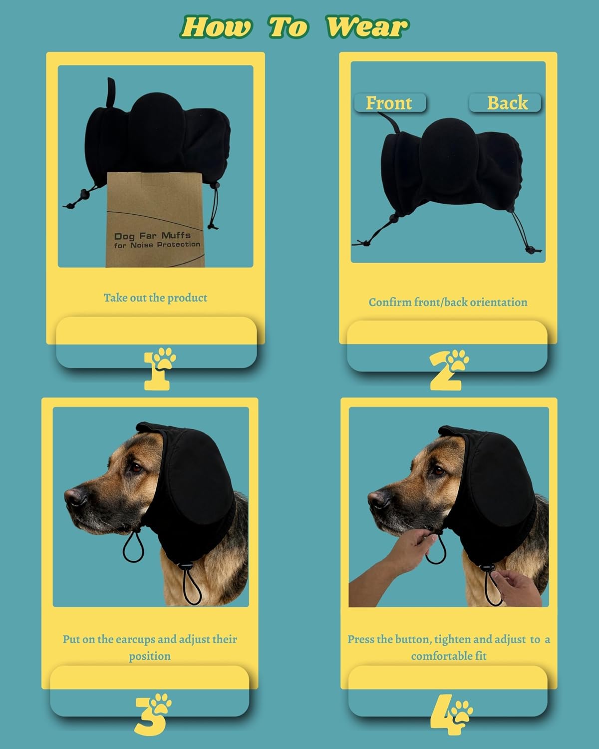 Dog Ear Muffs Noise Reduction Hearing Protection Warm XL Black 1 Piece