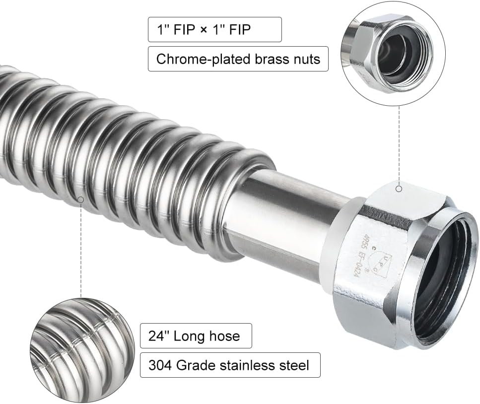 (Pack of 2) 24-inch 1" FIP X 1" FIP Flexible Stainless Steel Corrugated Hose Connector