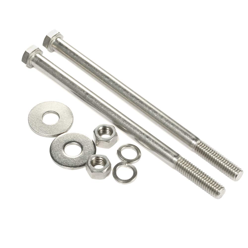 3/8-16 x 7 Hex Head Bolts with Hex Nuts and Thick Flat & Lock Washers, Partially Threaded, Stainless Steel 18-8, Plain Finish, 4 Sets