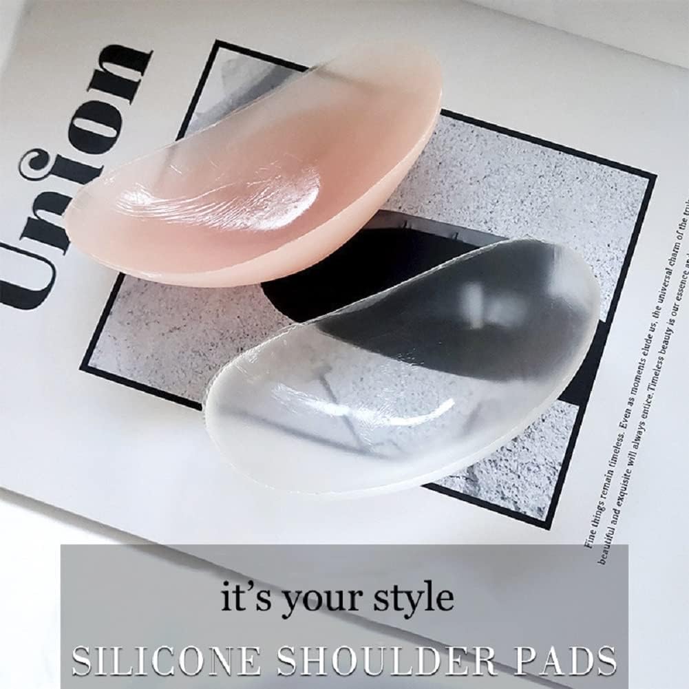 Silicone Shoulder Pads for Womens Clothing, Anti-Slip Shoulder Push-Up Pads Invisible Breathable Enhancer Reusable (2 Pairs (Transparent & Skin)