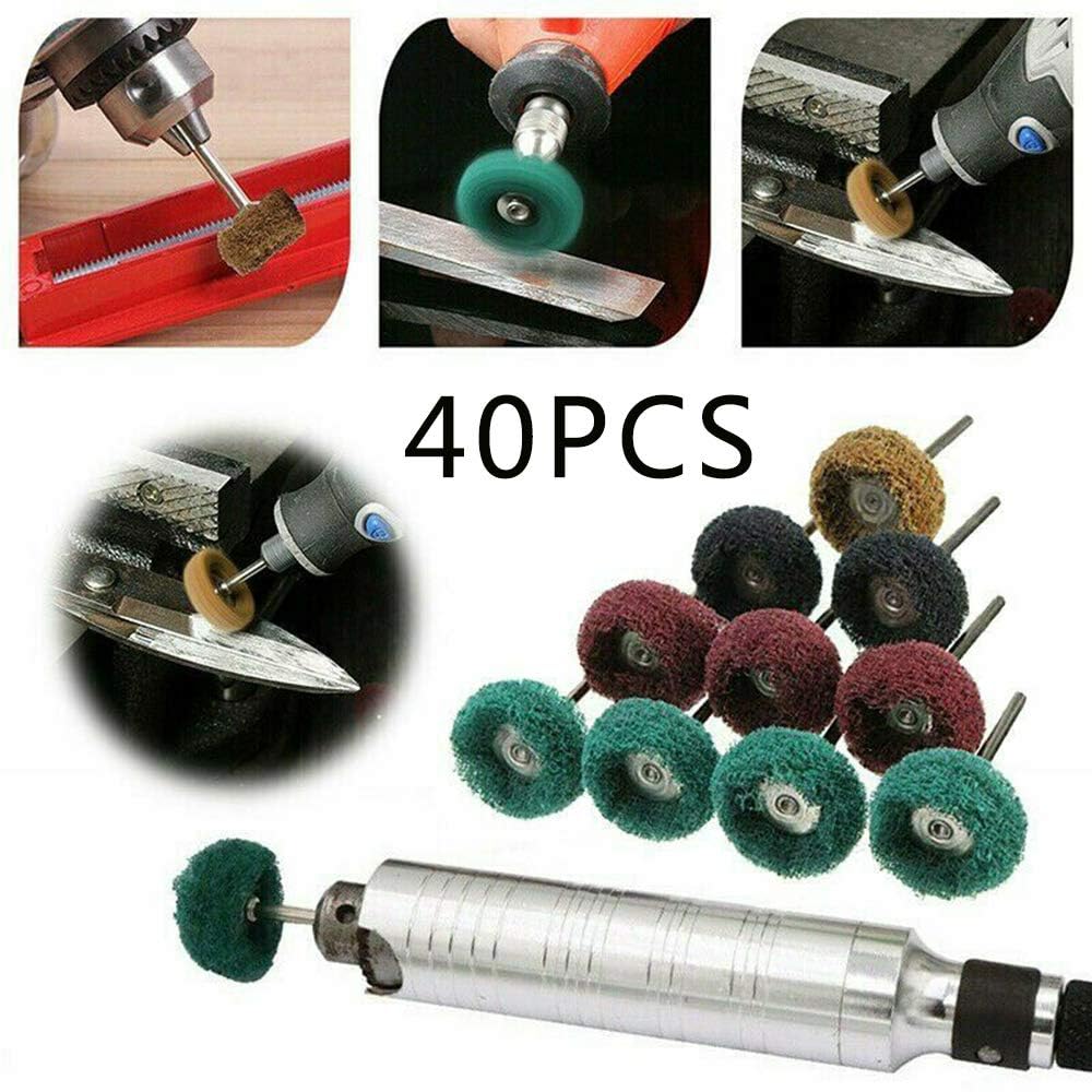 40 Pack 1 inch Abrasive Wheel Buffing Polishing Wheel Set for Rotary Tool - with 1/8" Shank (25mm)