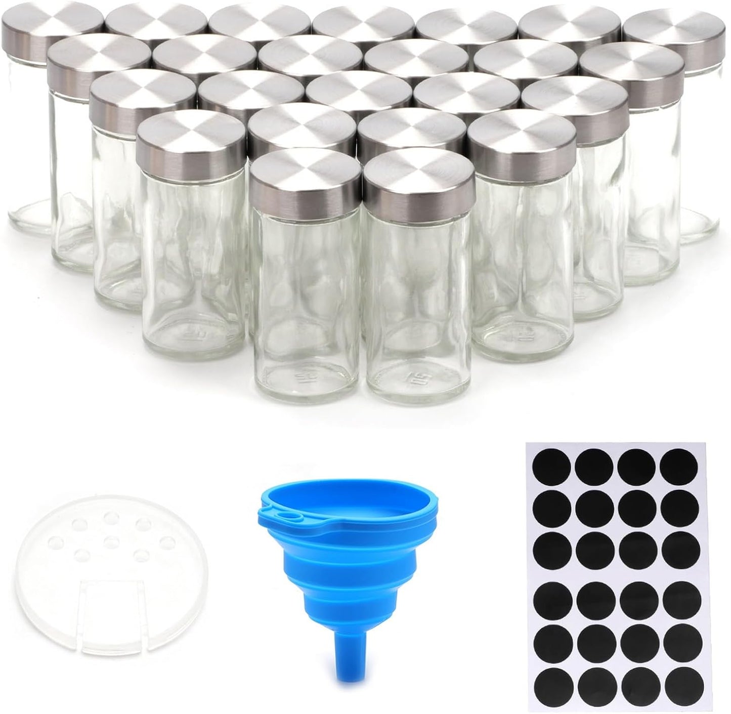 CARLA HOME 24 Glass Spice Jars with Lids, Shaker Tops