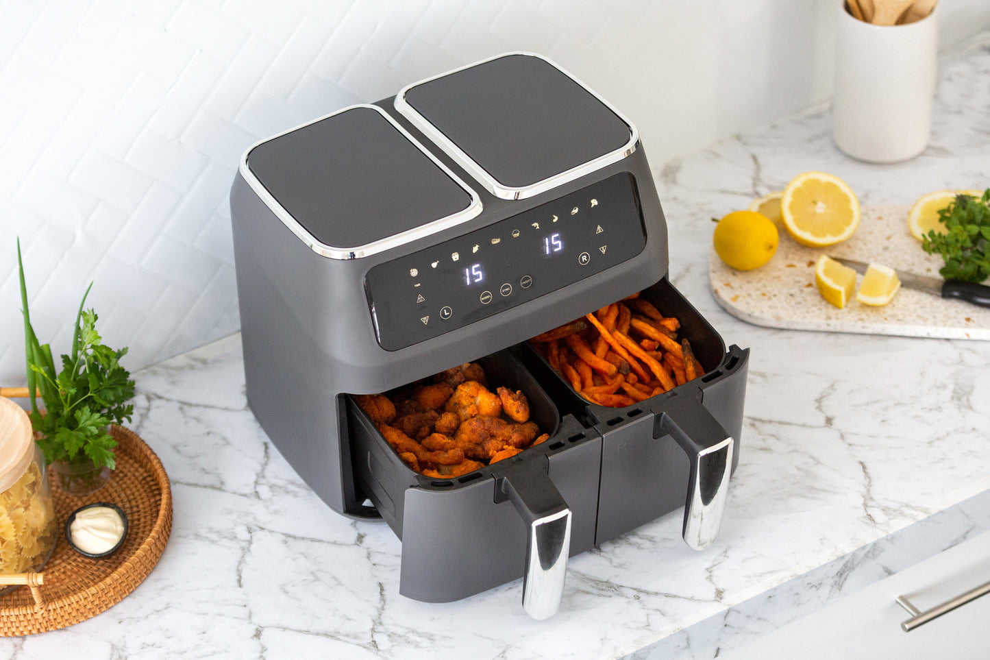 8L Dual Zone Digital Air Fryer with 10 Cooking Programs